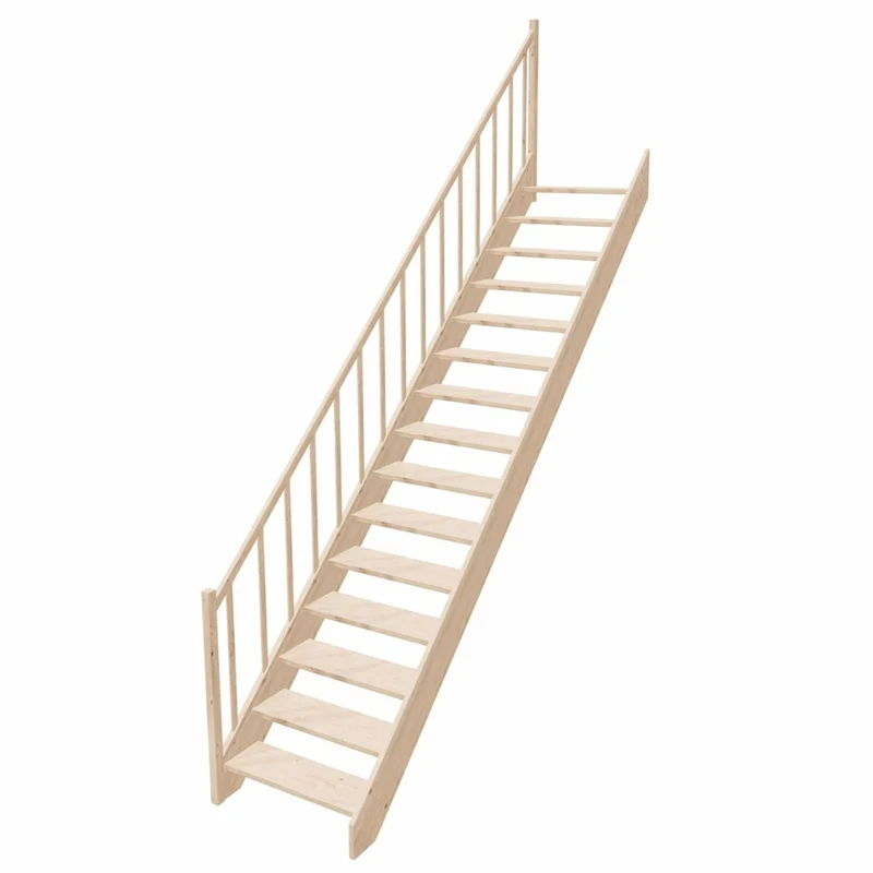 Casa Padrino Luxus Holztreppe mit Geländer linke Seite Naturfarben H. 307 cm