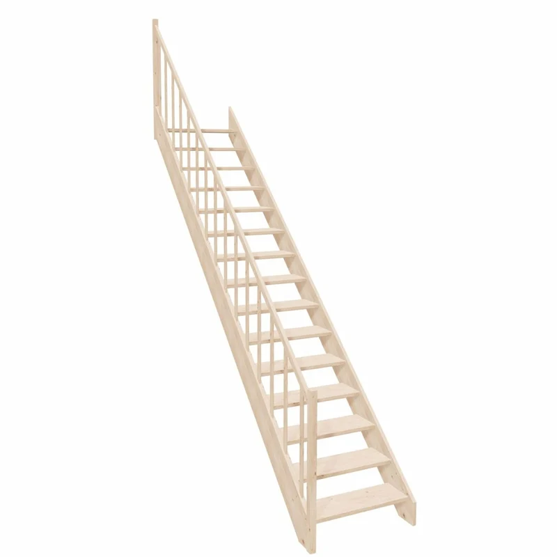 Casa Padrino Luxus Holztreppe mit Geländer linke Seite Naturfarben H. 307 cm