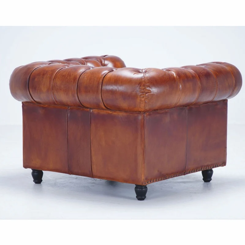 Casa Padrino Luxus Chesterfield Leder Sessel Vintage Braun / Schwarz 130 cm - Echtleder Möbel