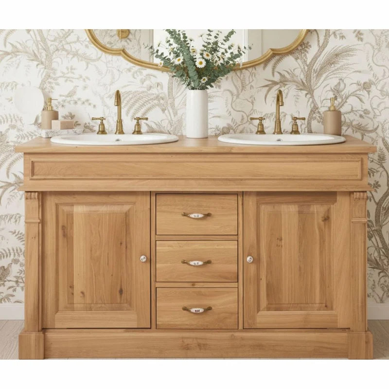 Casa Padrino Landhausstil Doppel Waschbeckenschrank Naturfarben 150 cm - Badezimmer Möbel