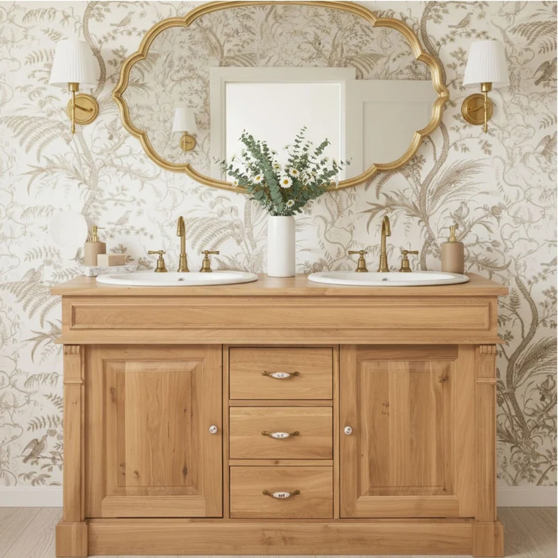 Casa Padrino Landhausstil Doppel Waschbeckenschrank Naturfarben 150 cm - Badezimmer Möbel