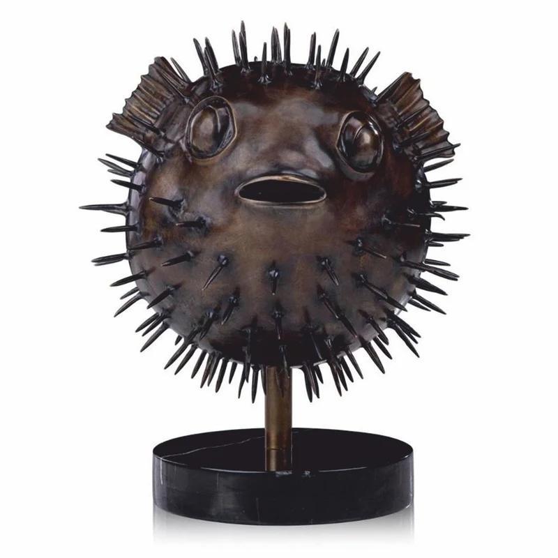 Casa Padrino Luxus Bronze Figur Kugelfisch 36 cm - Deko Skulptur mit Marmorsockel