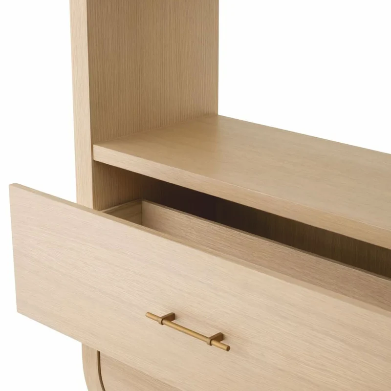 Casa Padrino Luxus Regalschrank mit 2 Schubladen Naturfarben / Messing H. 210 cm