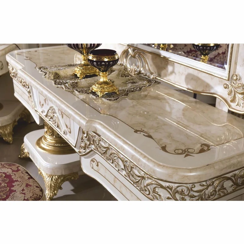 Casa Padrino Luxus Barock Schminkkommoden Set Weiß / Beige / Gold - Barock Möbel