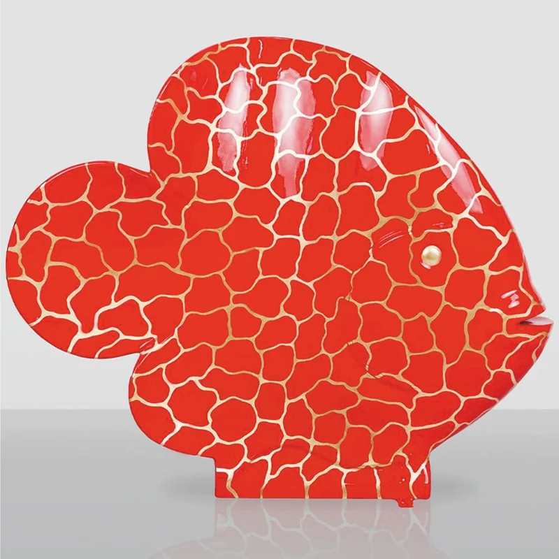 Casa Padrino XXL Deko Skulptur Fisch Rot / Gold H. 110 cm - Deko Figur