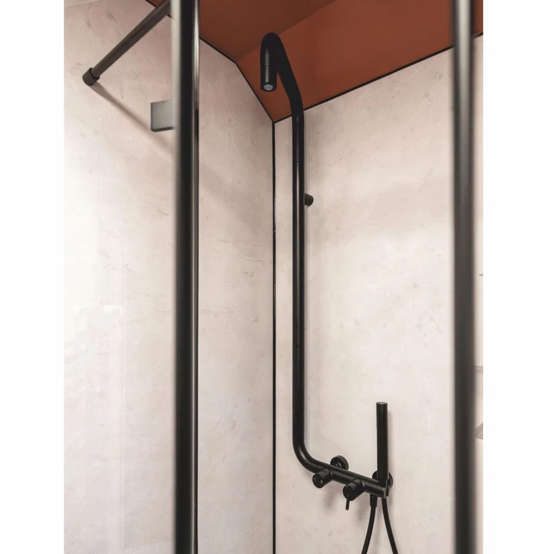 Casa Padrino Luxus Duschgarnitur mit Überkopfbrause und Handbrause Schwarz H. 122,7 cm