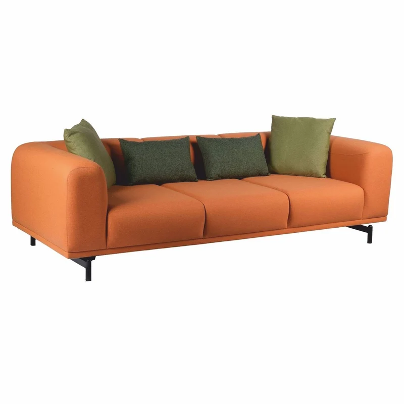 Casa Padrino Luxus Sofa Orange / Schwarz 240 cm - Wohnzimmer & Hotel Interior