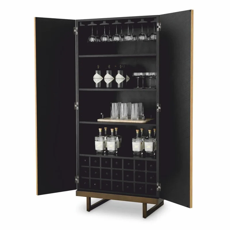 Casa Padrino Luxus Barschrank Naturfarben / Dunkelbraun / Bronze H. 175 cm - Bar Möbel
