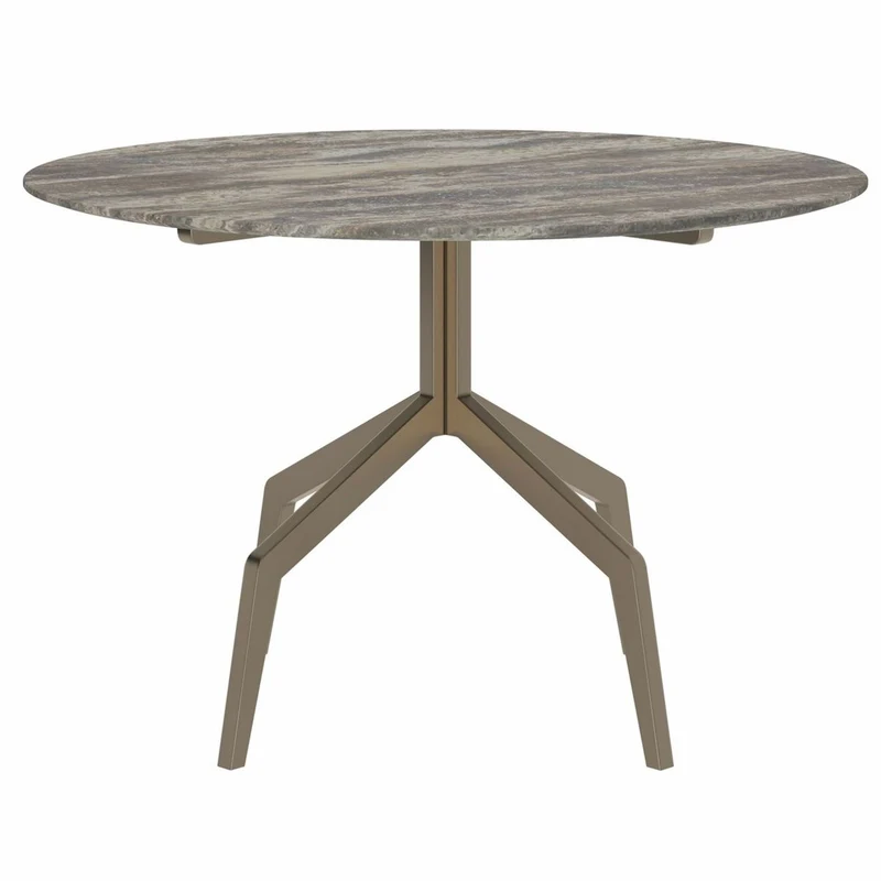 Casa Padrino Luxus Esstisch mit Travertin Tischplatte Grau / Bronze Ø 120 cm