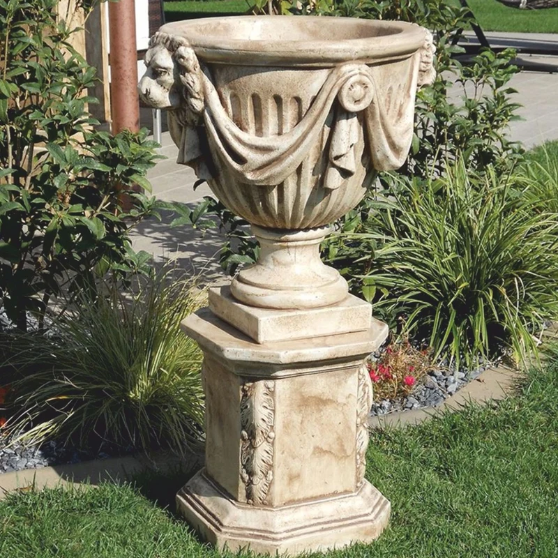 Casa Padrino Luxus Barock Blumentopf mit Säule Antik Beige H. 95 cm - Made in Italy