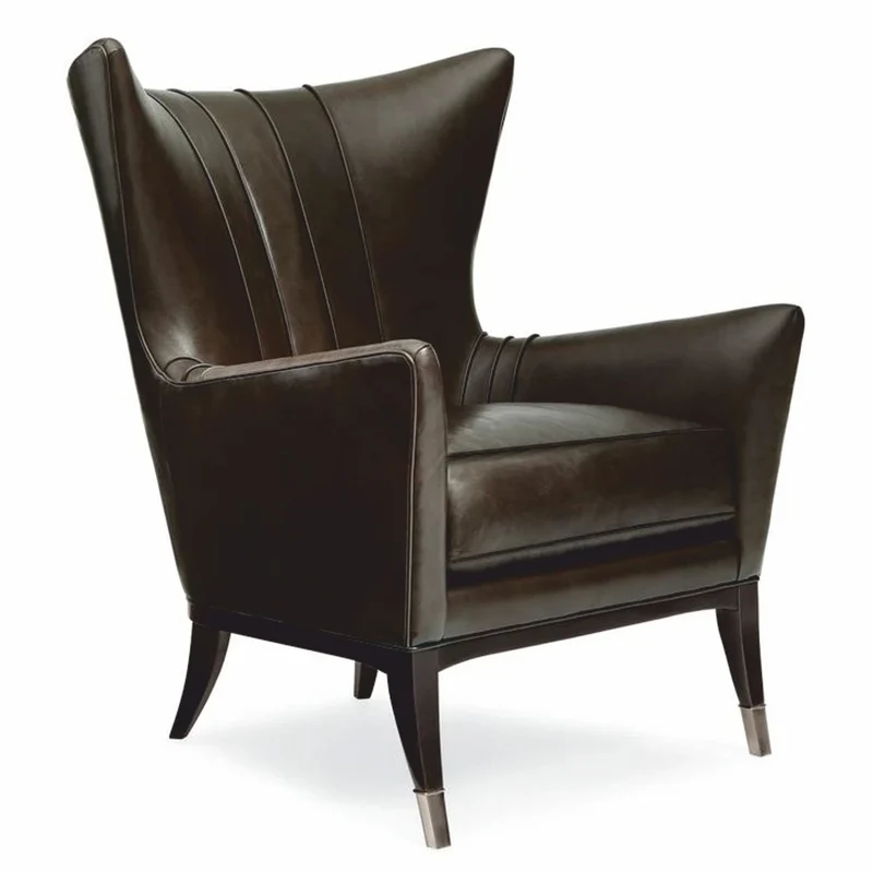 Casa Padrino Luxus Art Deco Leder Ohrensessel Braun / Schwarz / Silber H. 102 cm