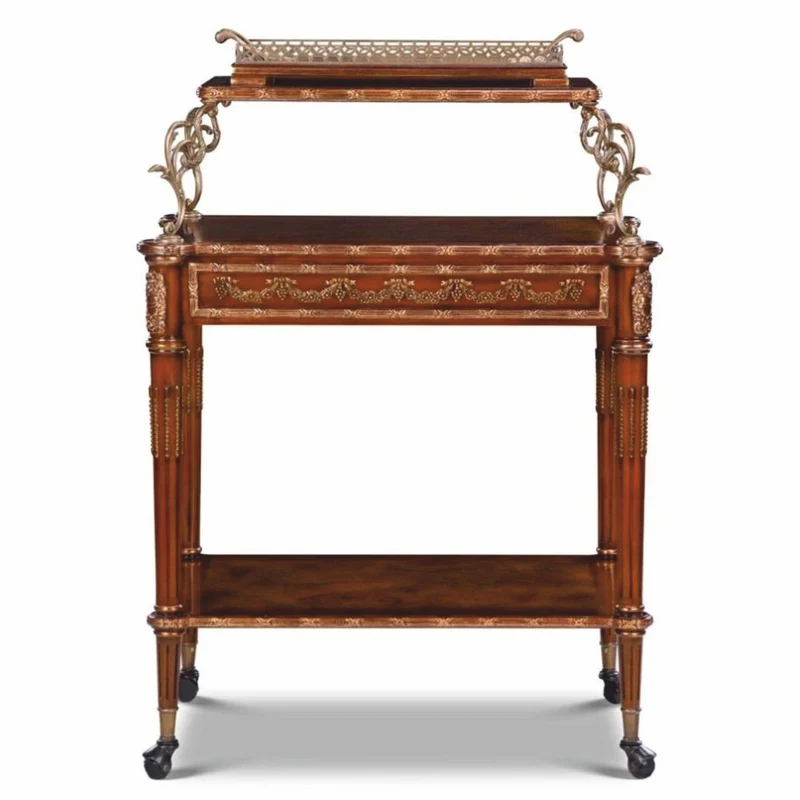 Casa Padrino Luxus Barock Servierwagen Braun / Messing / Silber - Barockstil Teewagen
