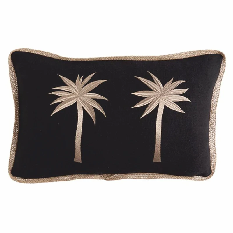 Casa Padrino Luxus Deko Baumwoll Kissen 2 Palmen Schwarz / Gold 30 x 50 cm