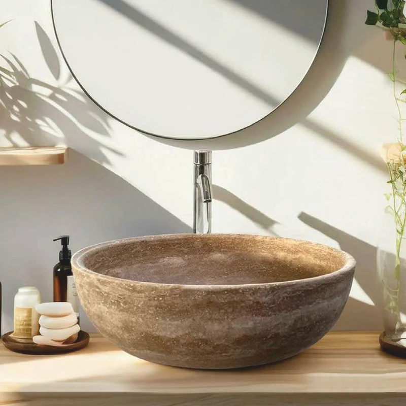 Casa Padrino Luxus Travertin Waschbecken Schale Beige Ø 40 cm - Badezimmer Accessoires