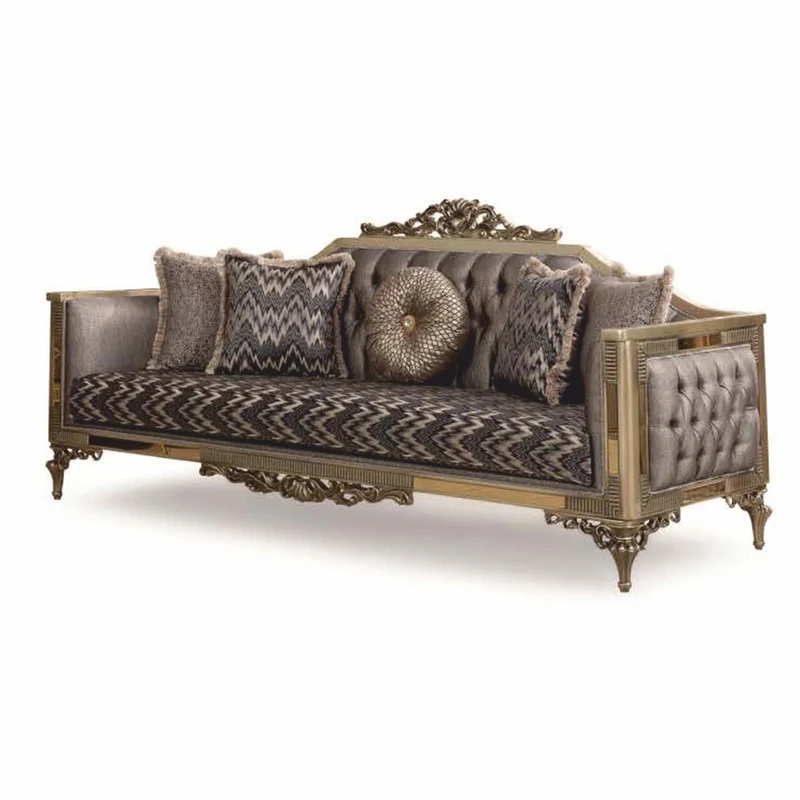 Casa Padrino Luxus Barock Wohnzimmer Sofa Grau / Gold 230 cm - Barock Möbel