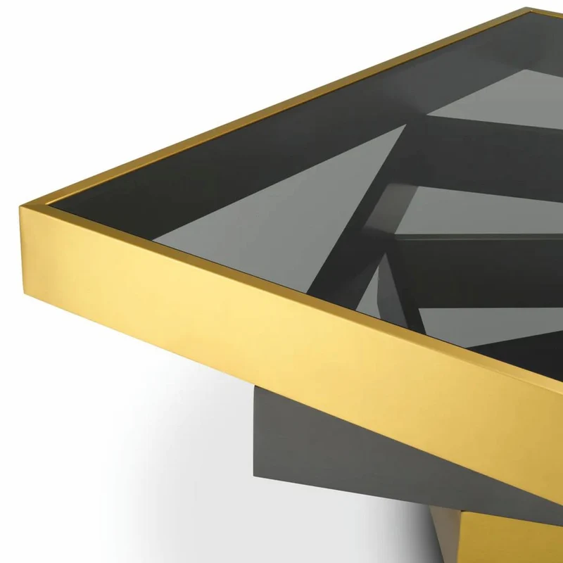 Casa Padrino Luxus Edelstahl Couchtisch mit Glasplatte Messing / Bronze / Grau 105 cm