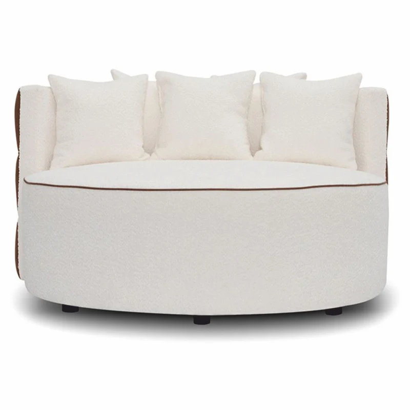 Casa Padrino Luxus Sofa Weiß / Braun Ø 132 cm - Rundes Wohnzimmer Sofa