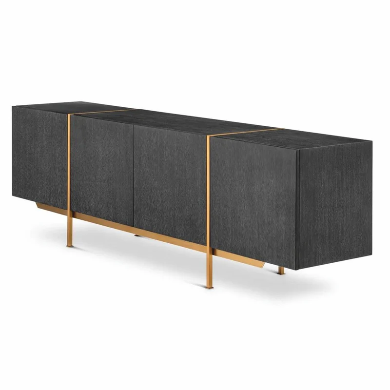 Casa Padrino Luxus Sideboard Schwarzgrau / Messing 225,5 cm - Luxus Möbel