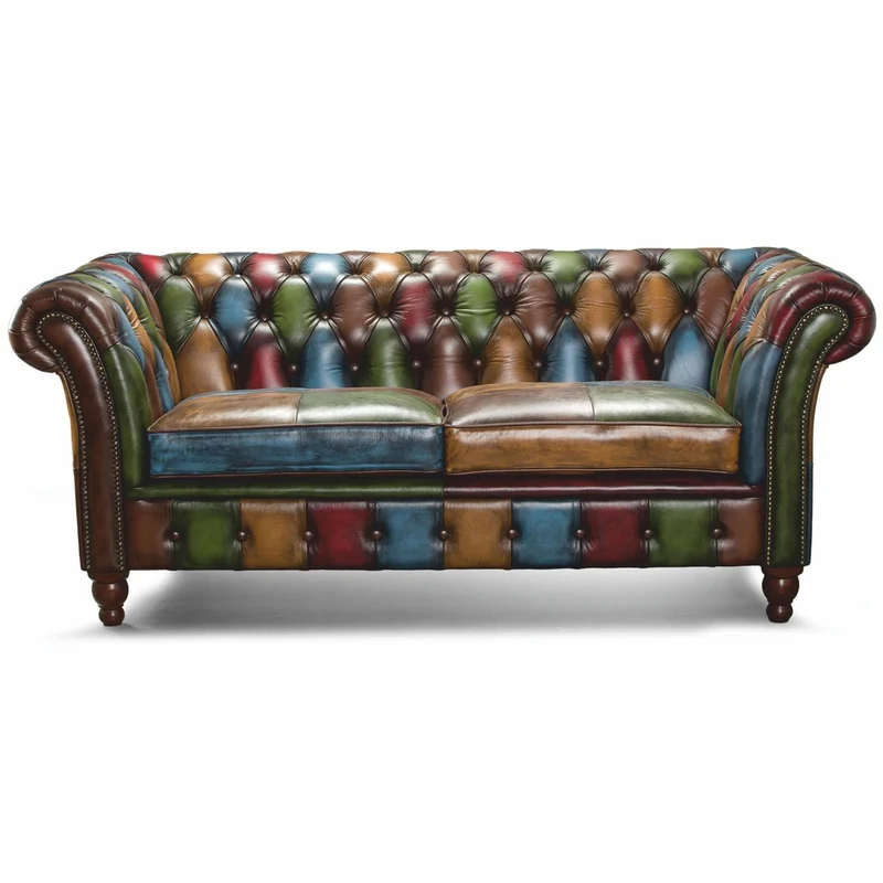 Casa Padrino Luxus Chesterfield Echtleder 3er Sofa Bunt / Dunkelbraun 235 cm