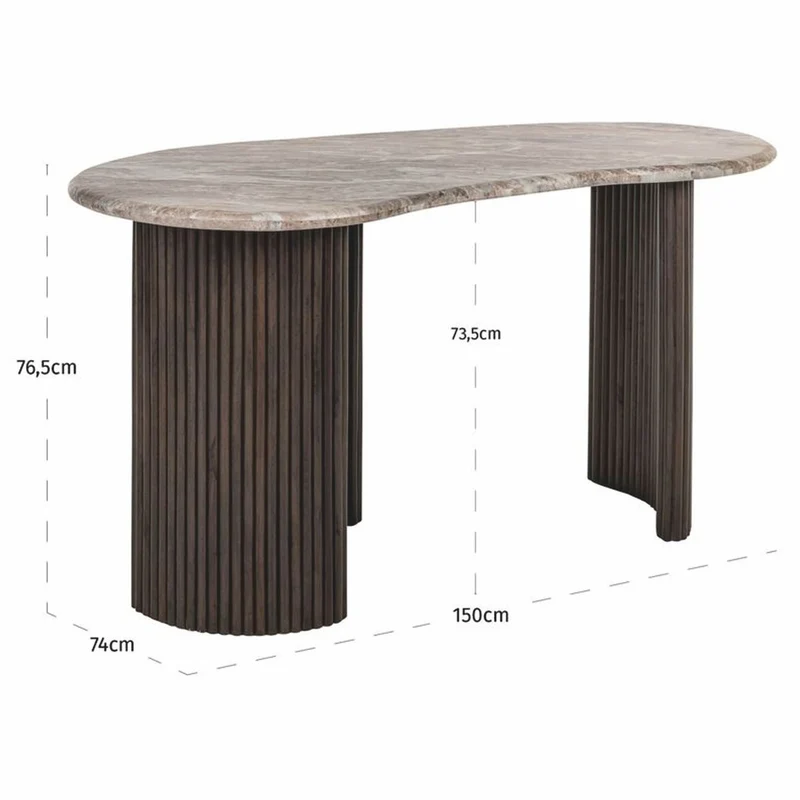 Casa Padrino Luxus Schreibtisch mit Marmorplatte Beige / Dunkelbraun 150 cm - Büro Möbel