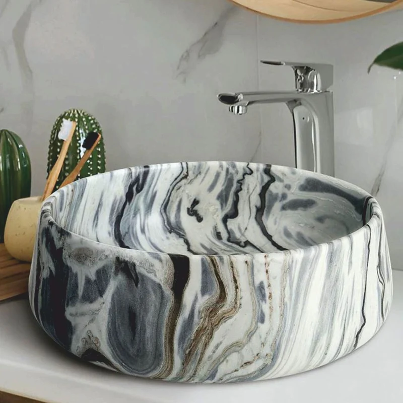 Casa Padrino Luxus Marmor Waschbecken Schale Bunt Ø 42 cm - Badezimmer Accessoires