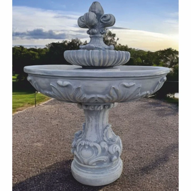 Casa Padrino Barock Springbrunnen Lilie Grau Ø 108 x H. 136 cm - Barock Garten Deko Brunnen