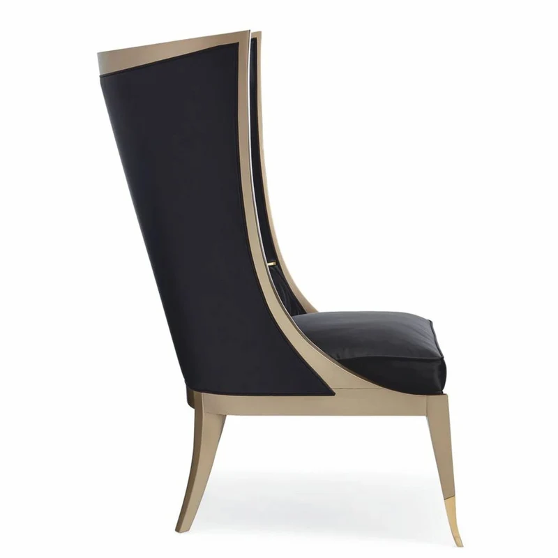 Casa Padrino Luxus Art Deco Ohrensessel Schwarz / Beige / Gold H. 123 cm - Hotel Möbel