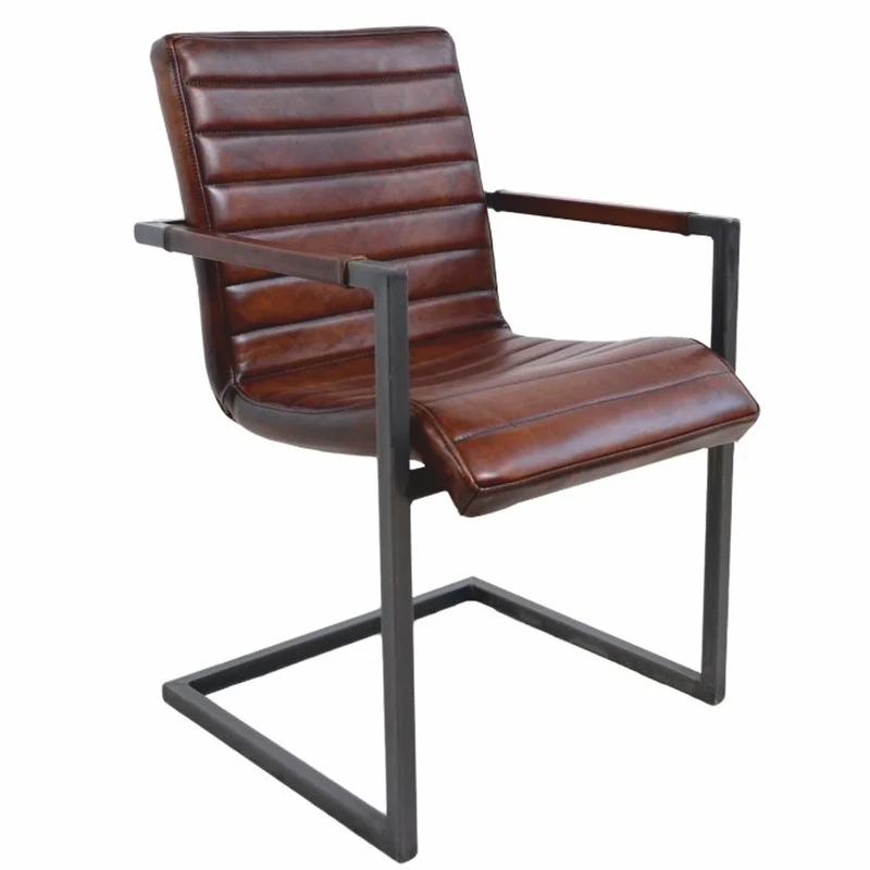 Casa Padrino Luxus Leder Esszimmer Stuhl mit Armlehnen Dunkelbraun / Grau - Esszimmer Möbel