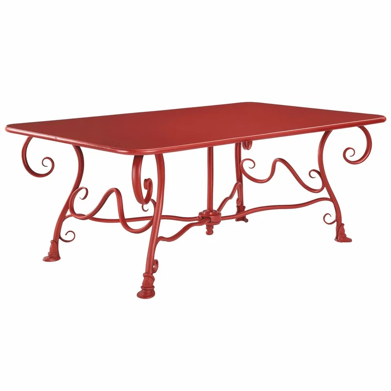 Casa Padrino Jugendstil Schmiedeeisen Gartentisch Rot 120 cm - Nostalgische Garten Möbel