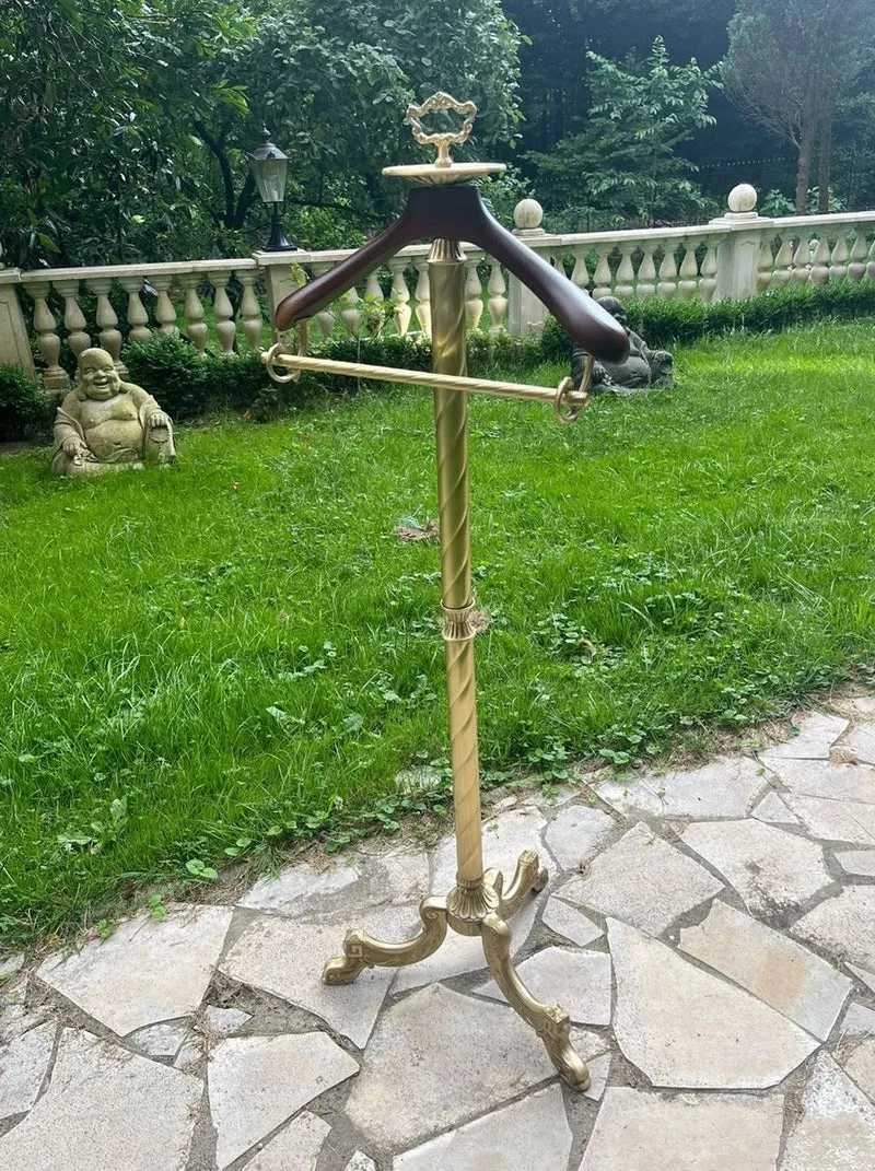 Casa Padrino Luxus Barock Dressboy aus Messing und Holz in Dunkelbraun, H. 133 cm - Eleganter Herrendiener für repräsentative Räume