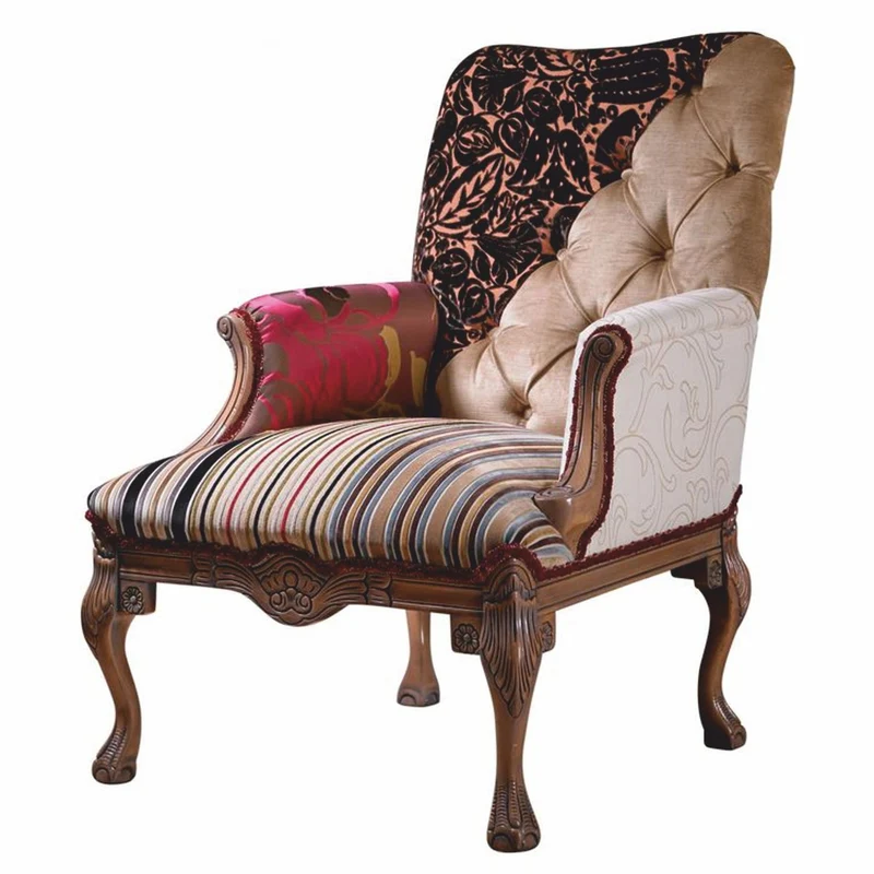 Casa Padrino Luxus Barock Patchwork Sessel Bunt / Braun - Barock Wohnzimmer Möbel