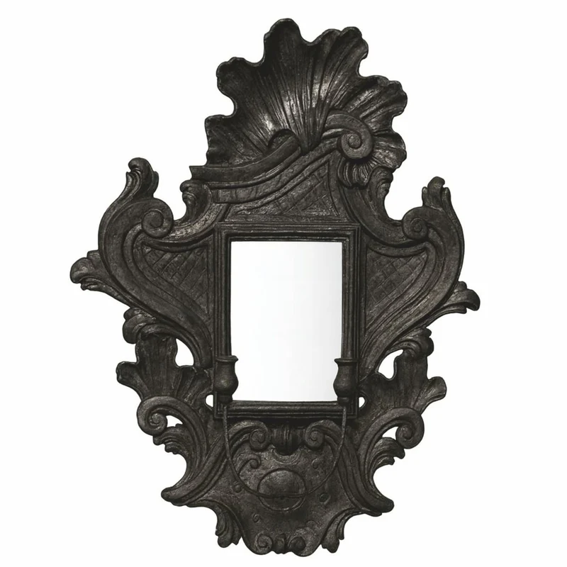 Casa Padrino Luxus Barock Spiegel mit Kerzenhalter Antik Schwarz H. 85 cm - Made in Italy