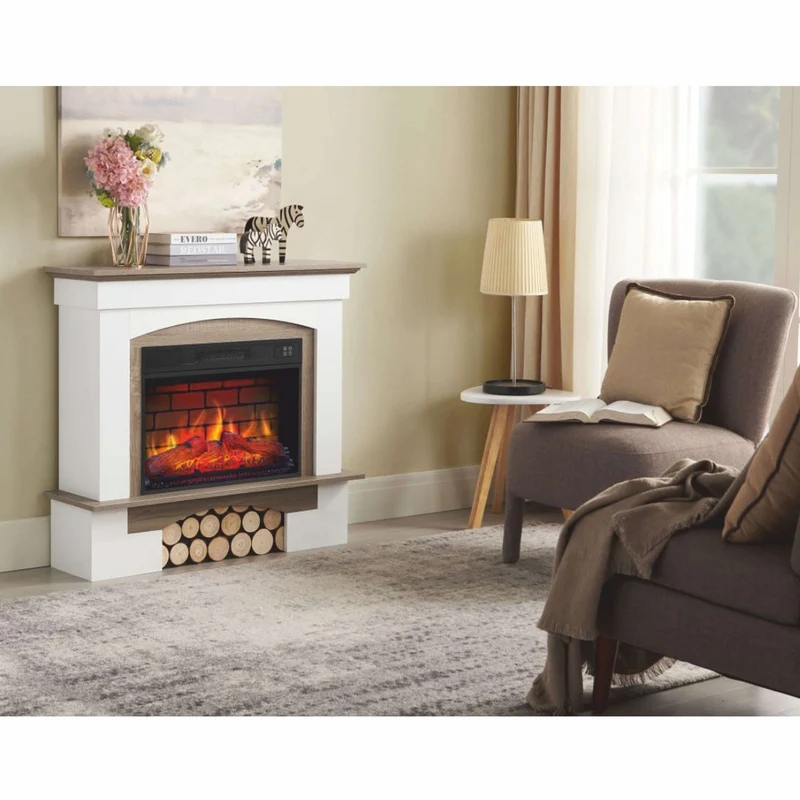 Casa Padrino Landhausstil LED Elektrokamin Weiß / Braun 98,5 x 30 x H. 90 cm