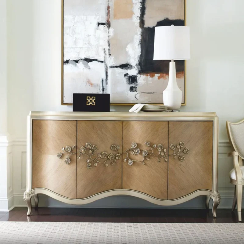 Casa Padrino Luxus Barock Sideboard Braun / Champagner-Gold 183 cm - Barock Möbel