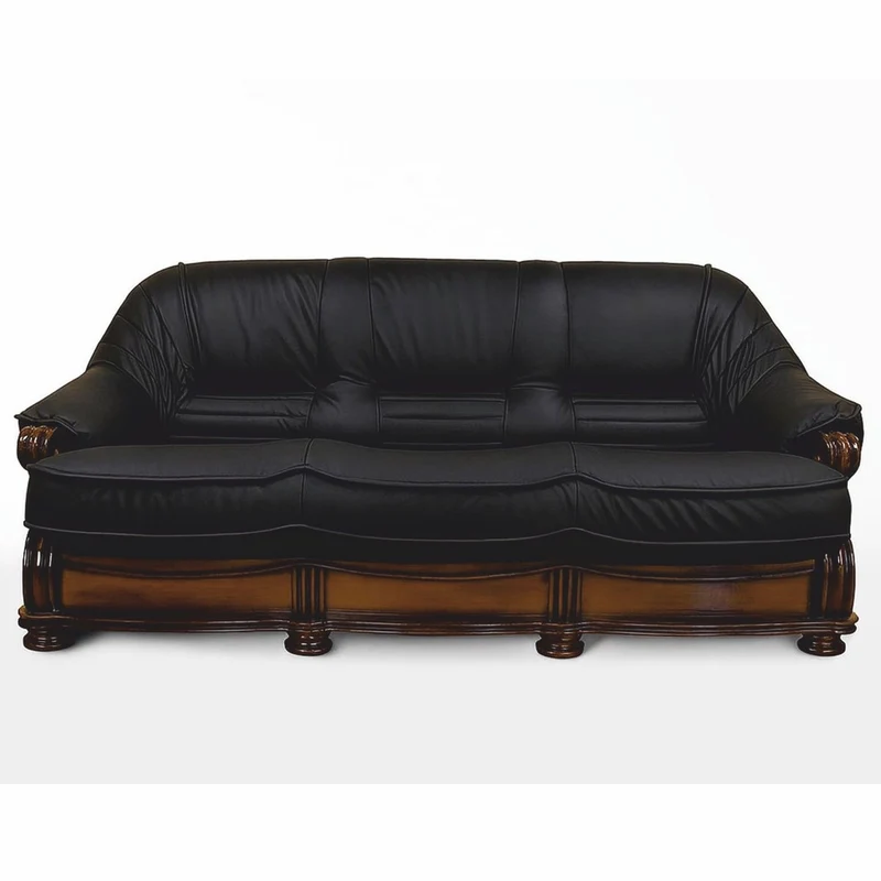 Casa Padrino Luxus Barock Leder Sofa Schwarz / Dunkelbraun 220 cm - Barock Möbel