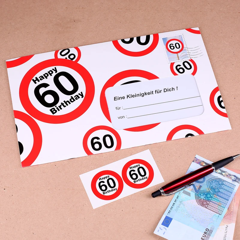 Geldgeschenk mit Verkehrszeichenmotiv zum 60. Geburtstag