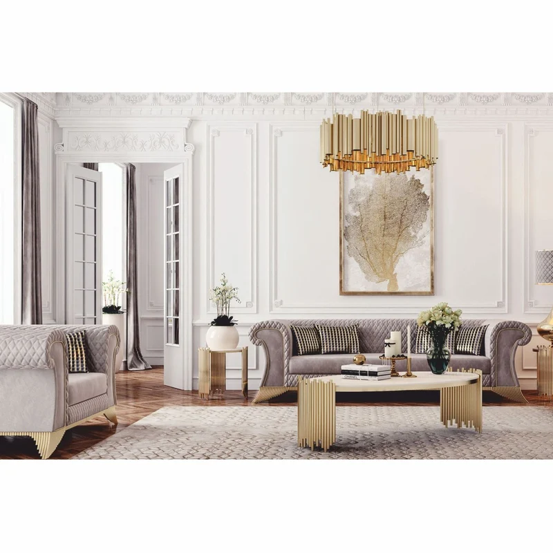 Casa Padrino Luxus Art Deco Sessel Grau / Gold - Wohnzimmer & Hotel Möbel