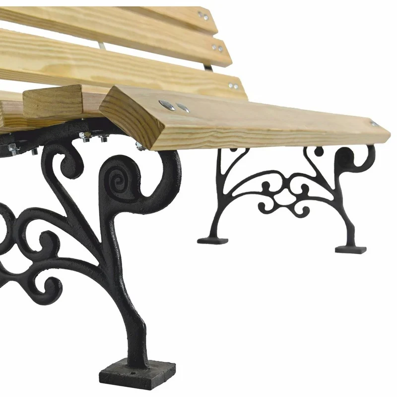 Casa Padrino Parkbank - Stadtbank Naturfarben / Schwarz 180 cm - Garten Accessoires