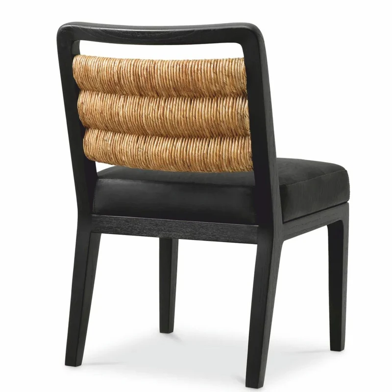 Casa Padrino Luxus Leder Esszimmer Stuhl Schwarz / Naturfarben H. 85 cm - Esszimmer Möbel
