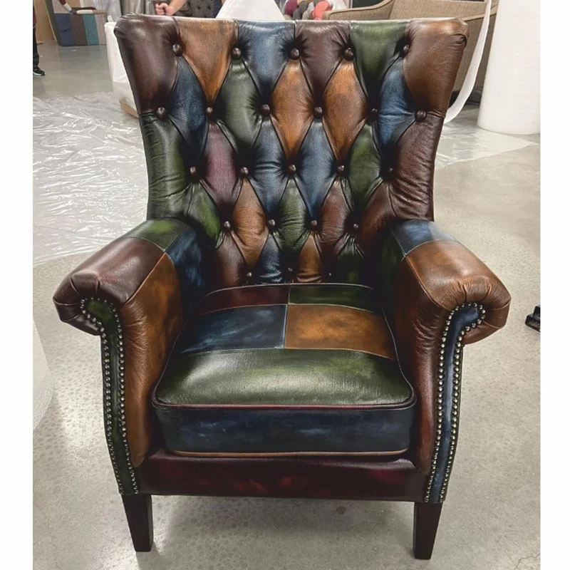 Casa Padrino Luxus Chesterfield Leder Patchwork Sessel Bunt / Dunkelbraun - Leder Möbel