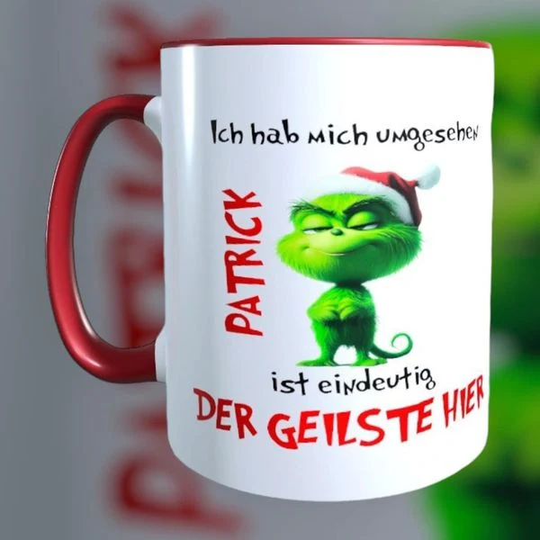 Personalisierte Baby-Grinch Tasse – Lustiges Weihnachtsgeschenk mit Wunschname