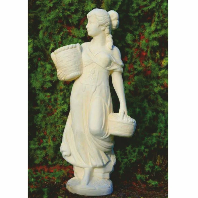 Casa Padrino Jugendstil Garten Deko Skulptur Frau mit Körben Sandfarben H. 110 cm