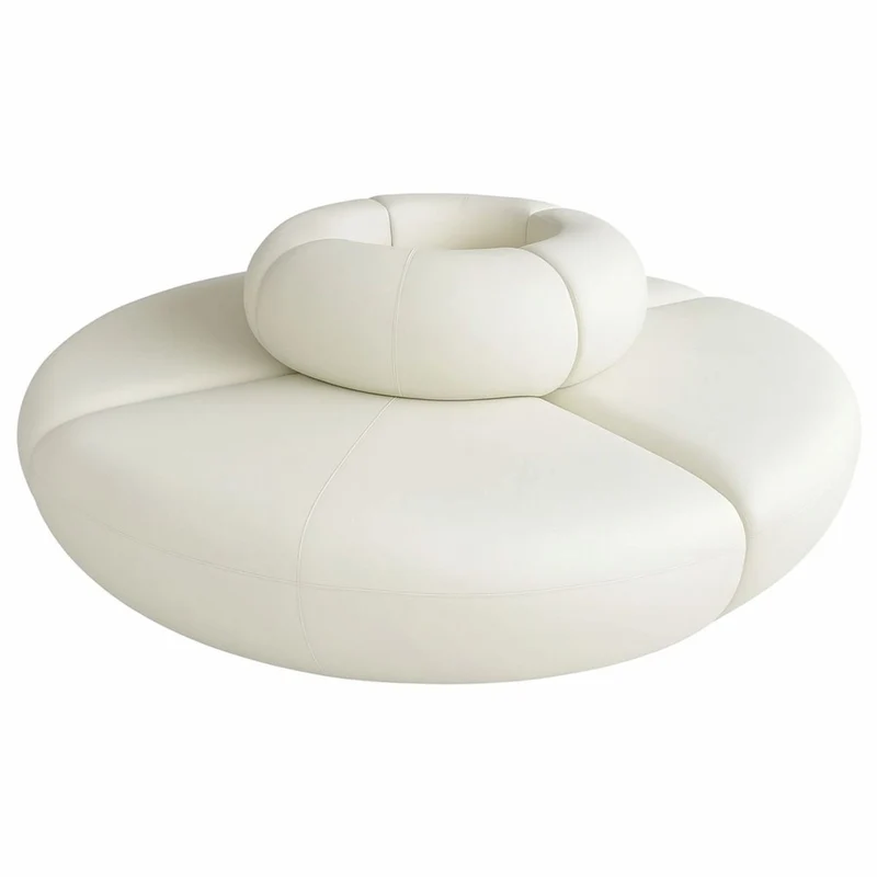Casa Padrino Luxus Sofa Creme Ø 340 x H. 72 cm - Rundes Modulares Kunstleder Sofa