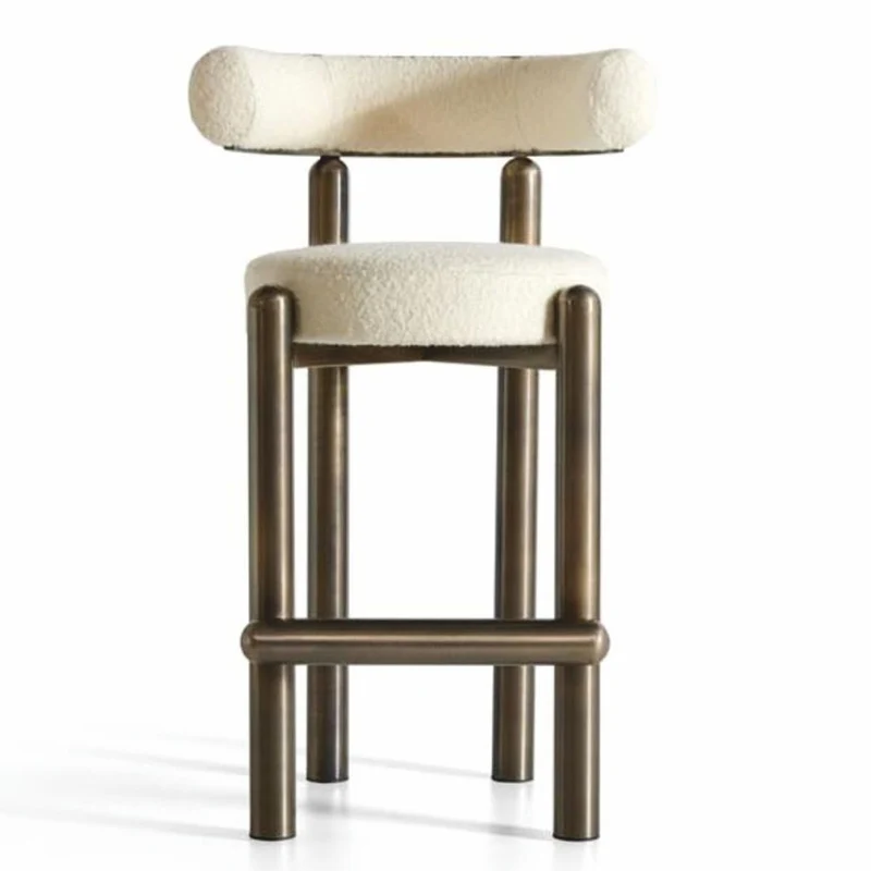 Casa Padrino Luxus Edelstahl Barstuhl Creme / Bronze H. 103 cm - Luxus Bar Möbel