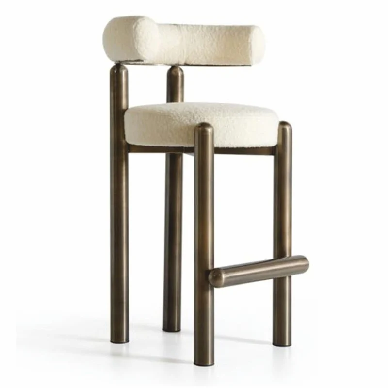 Casa Padrino Luxus Edelstahl Barstuhl Creme / Bronze H. 103 cm - Luxus Bar Möbel