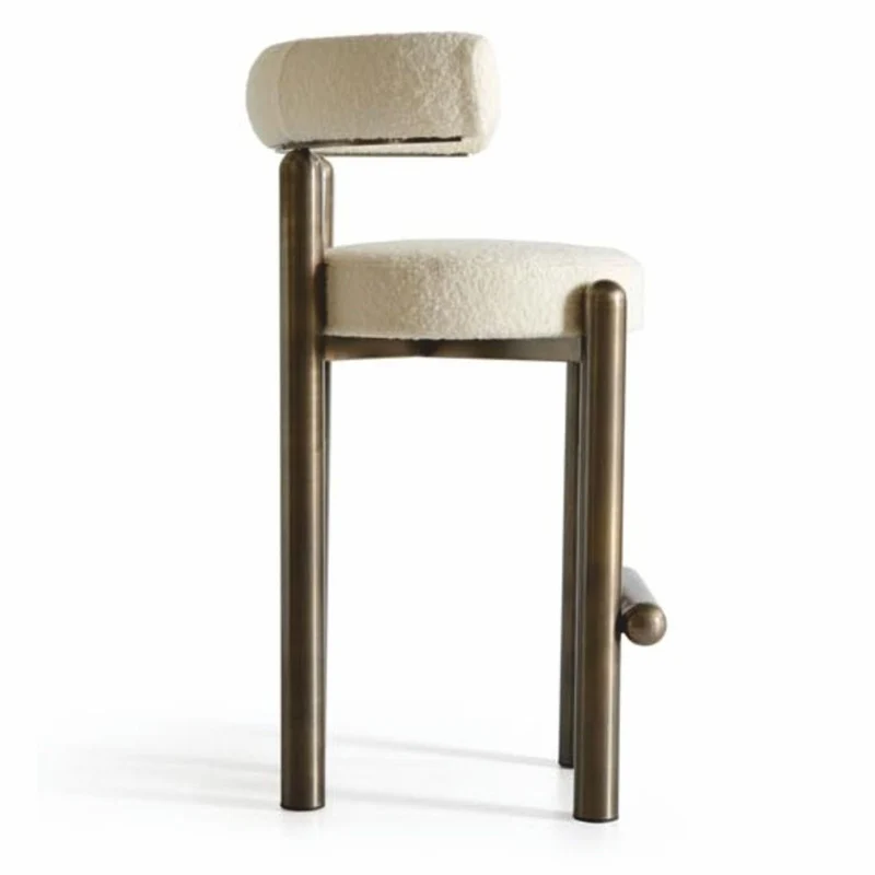 Casa Padrino Luxus Edelstahl Barstuhl Creme / Bronze H. 103 cm - Luxus Bar Möbel