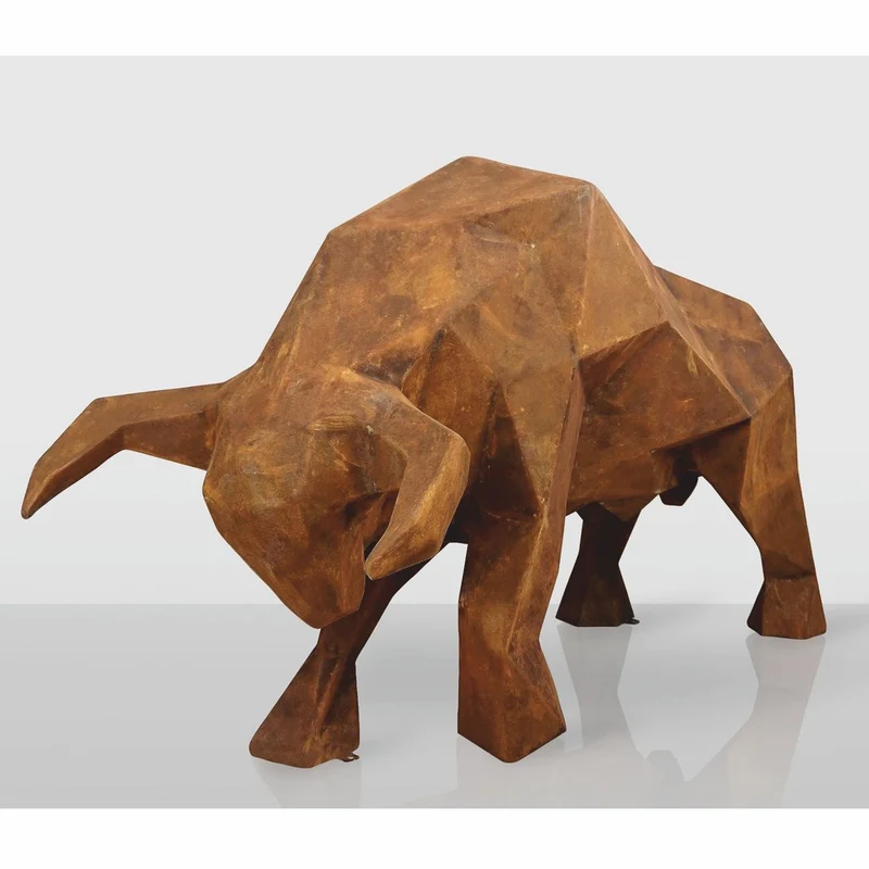 Casa Padrino XXL Deko Skulptur Stier Rost 220 cm - Lebensgroße Abstrakte Garten Figur