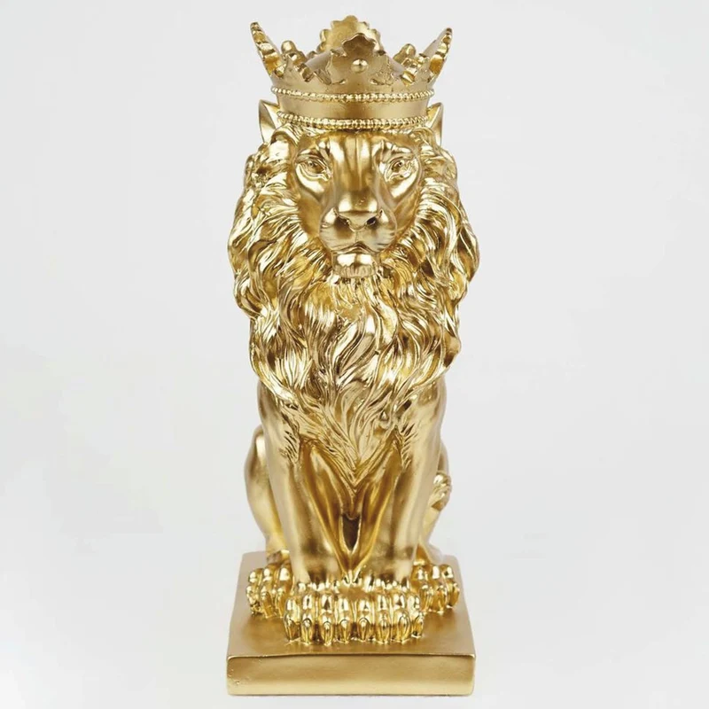 Casa Padrino Deko Figur Löwe mit Krone Gold H. 35 cm - Deko Skulptur