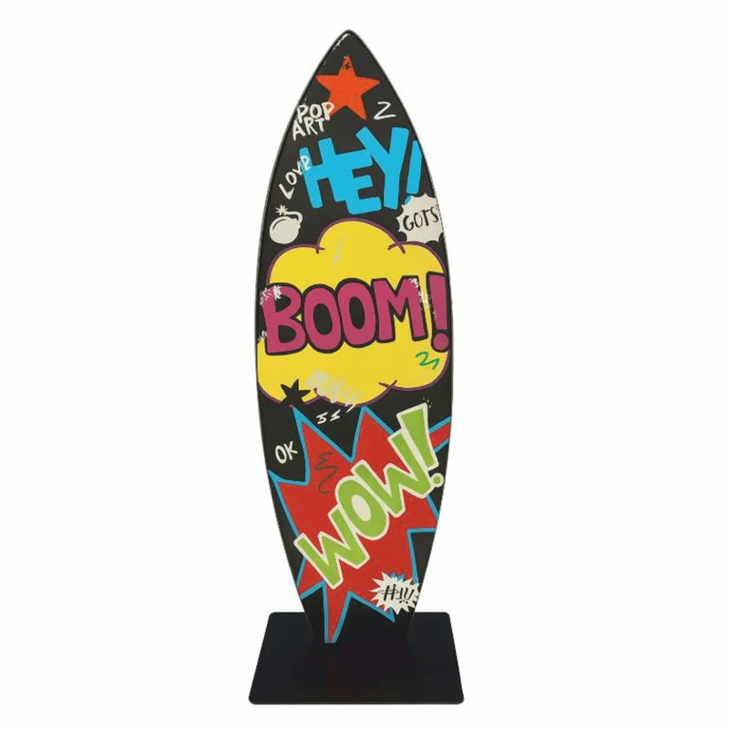 Casa Padrino Deko Surfboard mit Ständer Schwarz / Bunt H. 70 cm - Deko Accessoires