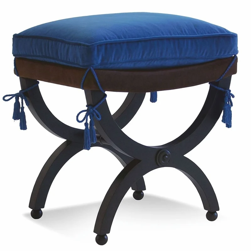 Casa Padrino Luxus Barock Hocker Schwarz / blau H. 48 cm - Barock Möbel - Made in Italy